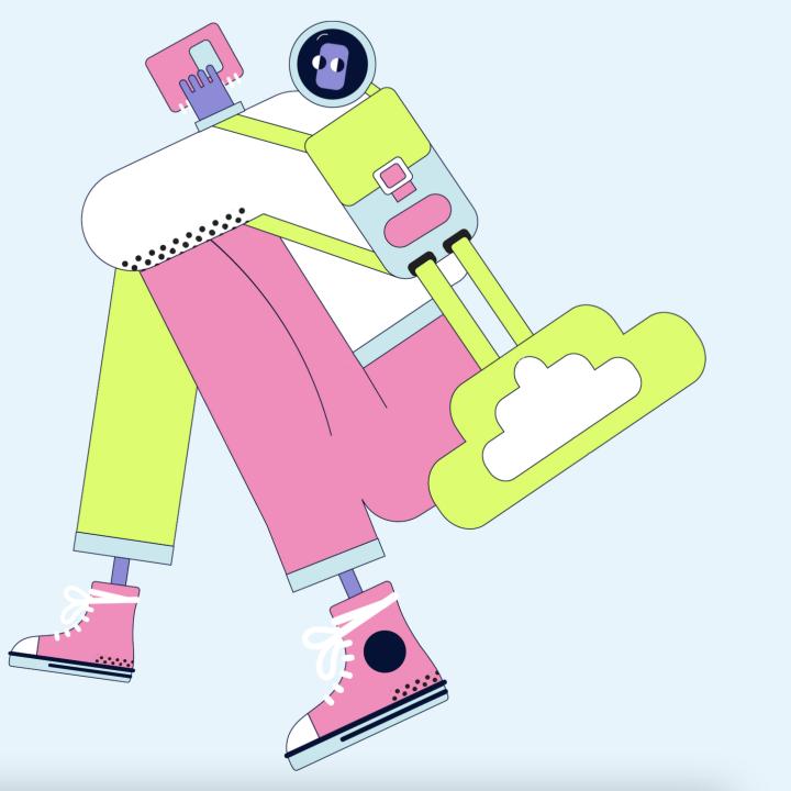 Illustration of a spaceman with a backpack and notebook