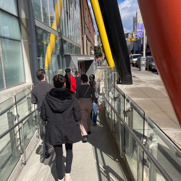 Students walking into OCAD U's main campus